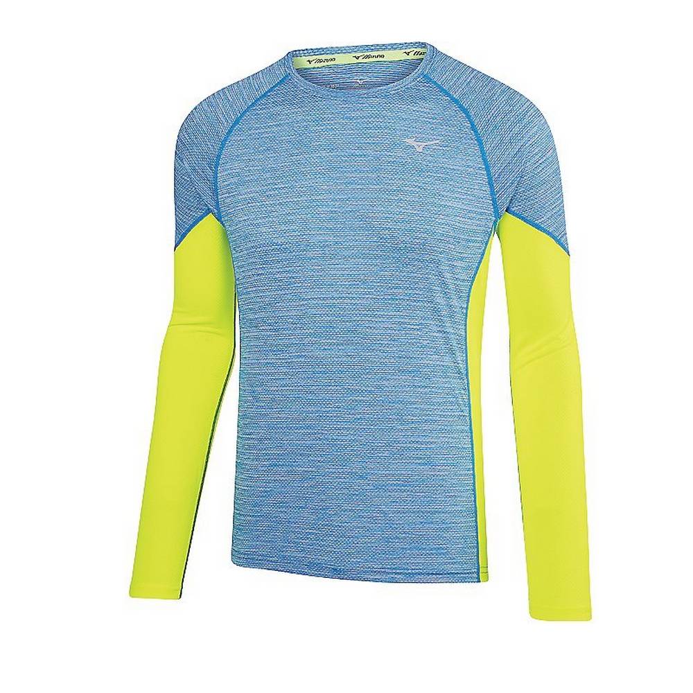 Mens Mizuno Alpha Long Sleeve Tops Blue/Yellow Philippines (QDOSGW546)